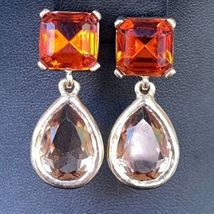 Oscar De La Renta Gold Amber & Smoky Crystal Dangle Post Earrings